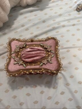 Pink Velvet Embellished Decorative Trinket Box